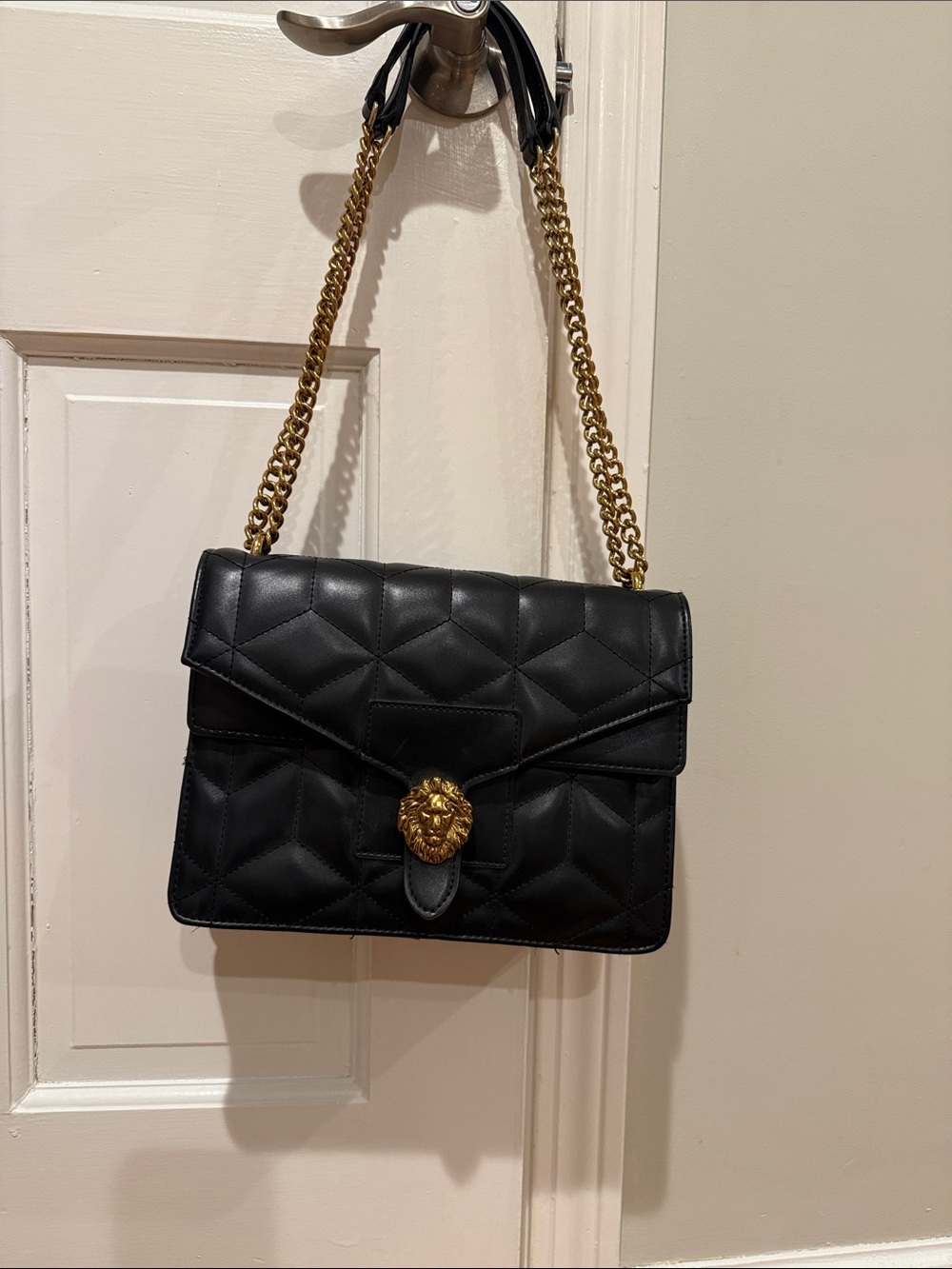 Anne Klein Black Quilted Shoulder Bag with Gold Chain